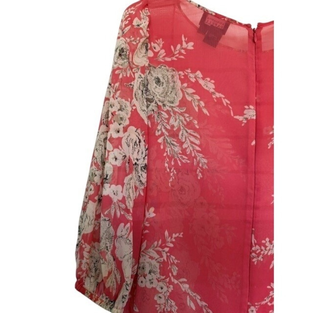 Adrianna Papell Coral Pink Floral Chiffon Sheer Shift Dress Womens Size 12 EUC - Picture 3 of 7